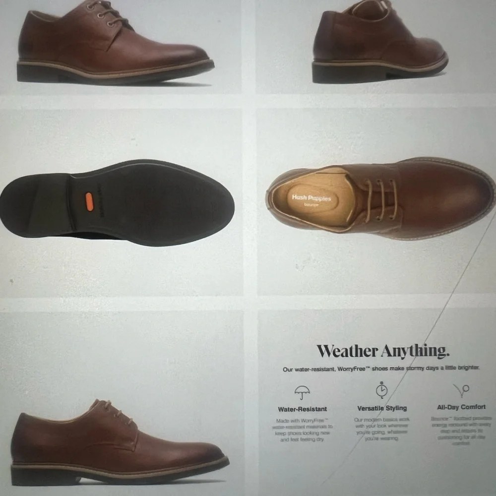 NWT Men's Hush Puppies Leather Detroit Oxford; color Cognac